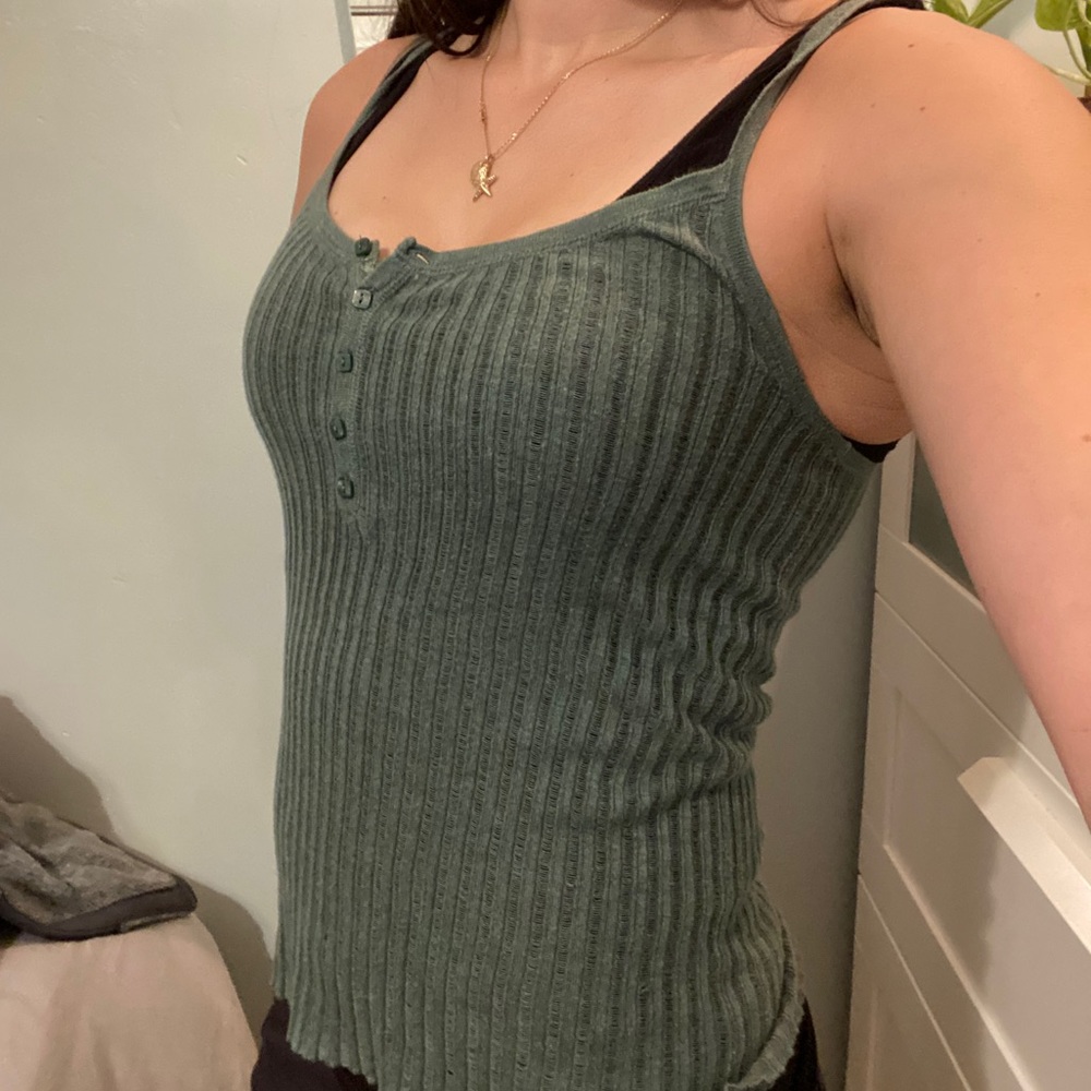 Moda International Feather Weight Ribs Green Tank